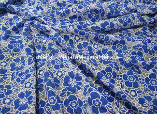 Porcellana Blu tricottato del tessuto del pizzo del poliestere del cotone con il pizzo del fiore di burnout (CY-DK0019) fornitore