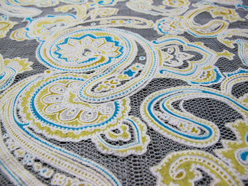 Pizzo stampato colorato di burnout della maglia del cotone del tessuto del pizzo del poliestere delle tecniche ditintura (CY-DK0042) fornitore