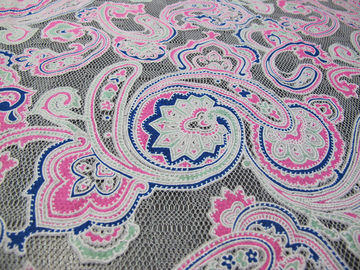 Pizzo stampato colorato di burnout della maglia del cotone del tessuto del pizzo del poliestere delle tecniche ditintura (CY-DK0042) fornitore