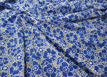 Blu tricottato del tessuto del pizzo del poliestere del cotone con il pizzo del fiore di burnout (CY-DK0019) fornitore