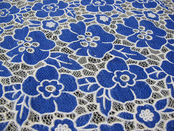Blu tricottato del tessuto del pizzo del poliestere del cotone con il pizzo del fiore di burnout (CY-DK0019) fornitore